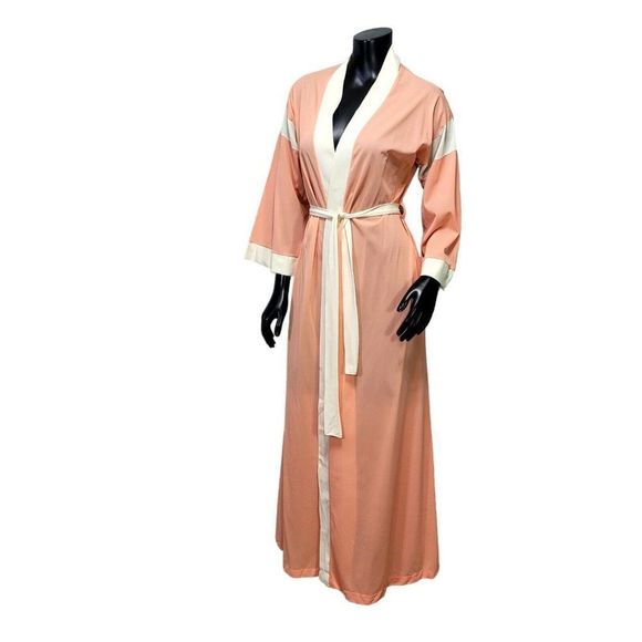 Vintage 70s Berkleigh Juniors Peach Ivory Lightweight Poly Robe Lounge Wear - Picture 6 of 12